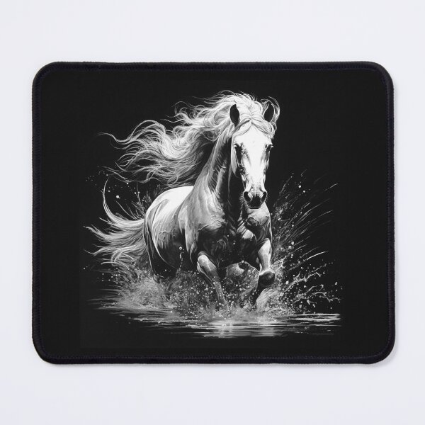 Item preview, White Horse Running Through Water – Black and White Equestrian Art designed and sold by inkoutninja.