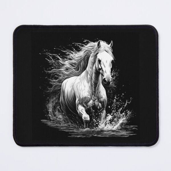 Item preview, White Horse Splashing Through Water – Dramatic Black and White Horse Art designed and sold by inkoutninja.