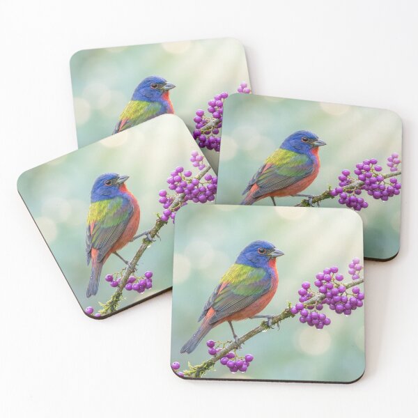 Item preview, Painted Bunting on a Beautyberry Branch designed and sold by Tridentulus.