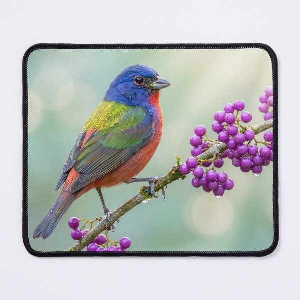 Item preview, Painted Bunting on a Beautyberry Branch designed and sold by Tridentulus.