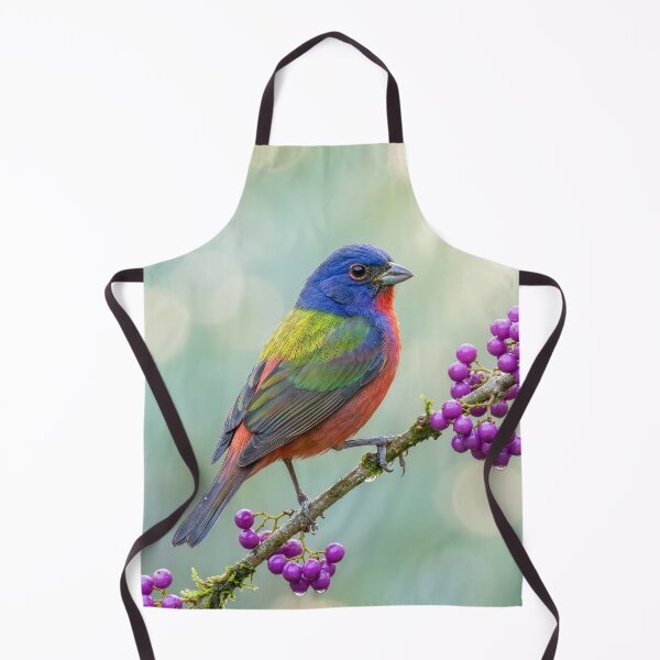 Item preview, Painted Bunting on a Beautyberry Branch designed and sold by Tridentulus.