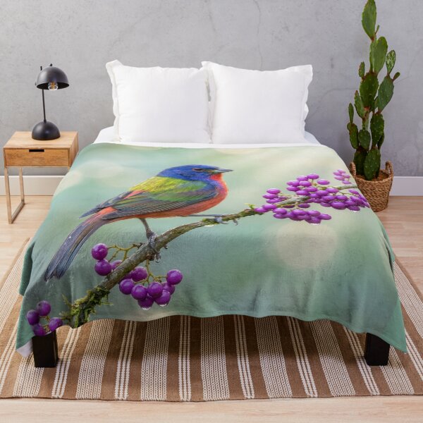 Item preview, Painted Bunting on a Beautyberry Branch designed and sold by Tridentulus.