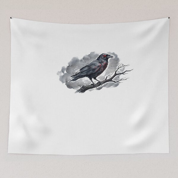 Item preview, Gothic Watercolor Raven with Glowing Red Eyes Illustration designed and sold by HUTEND.