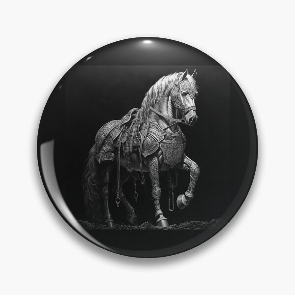 Item preview, Armored War Horse – Black and White Medieval Fantasy Equestrian Art designed and sold by inkoutninja.