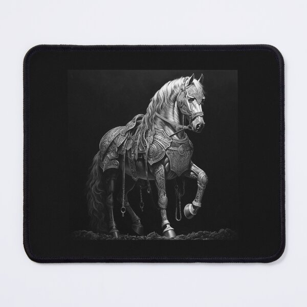 Item preview, Armored War Horse – Black and White Medieval Fantasy Equestrian Art designed and sold by inkoutninja.