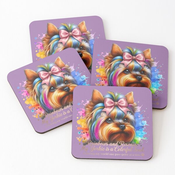 Item preview, Rainbows and Rescues Yorkie Colorful Soul Watercolor Paw Print Art designed and sold by Good Vibes .