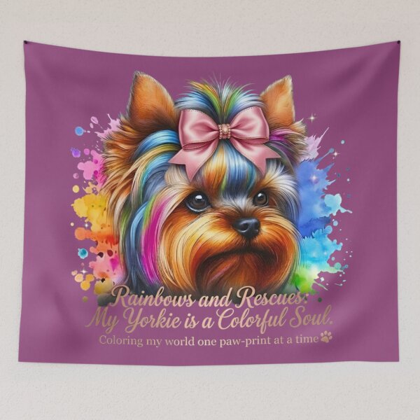 Item preview, Rainbows and Rescues Yorkie Colorful Soul Watercolor Paw Print Art designed and sold by Good Vibes .