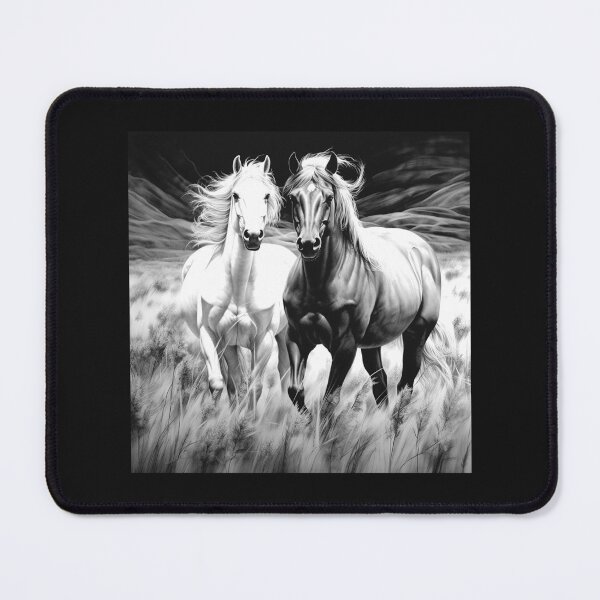 Item preview, Two Running Horses in Grass – Black and White Equestrian Art designed and sold by inkoutninja.