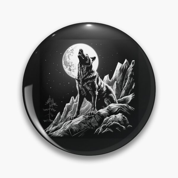 Artikelvorschau, Heulender Wolf im Vollmond – Schwarz-Weiß-Kunst aus den Bergen entworfen und verkauft von inkoutninja.