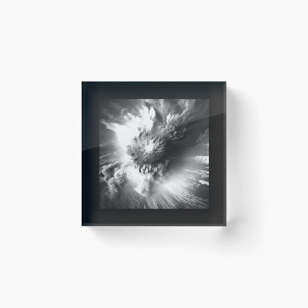 Item preview, Volcanic Eruption Cloud Over Ocean – Black and White Dramatic Nature Art designed and sold by inkoutninja.