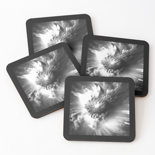 Item preview, Volcanic Eruption Cloud Over Ocean – Black and White Dramatic Nature Art designed and sold by inkoutninja.