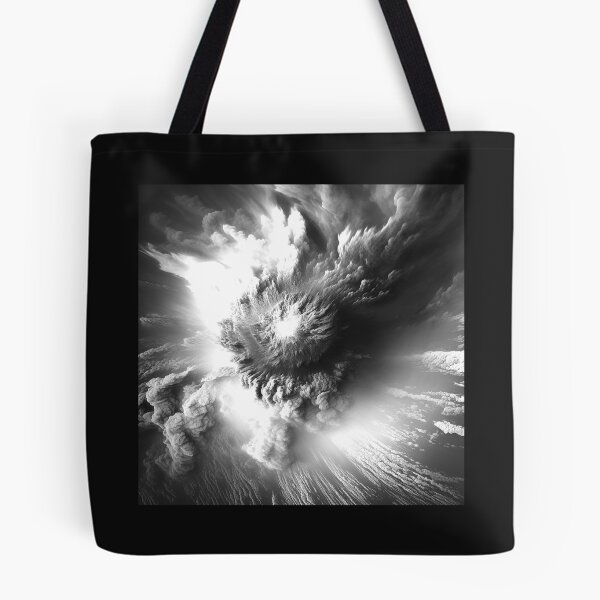 Item preview, Volcanic Eruption Cloud Over Ocean – Black and White Dramatic Nature Art designed and sold by inkoutninja.