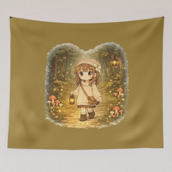 Item preview, Anime Cute Girl Lost But Cozy Magical Forest Adventure Aesthetic Design for Introverts and Cottagecore Lovers designed and sold by Im-Ara.