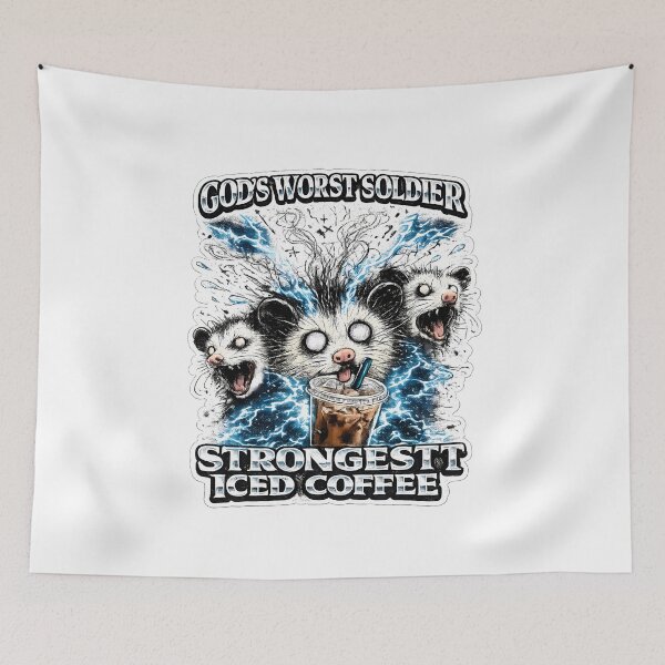 Item preview, Gods Worst Soldier Strongest Iced Coffee Opossum Meme designed and sold by chattsuede.
