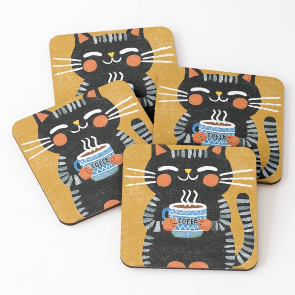 Item preview, Cute Black Cat Enjoying Coffee Cozy Kawaii Design designed and sold by Meow-Attitude.