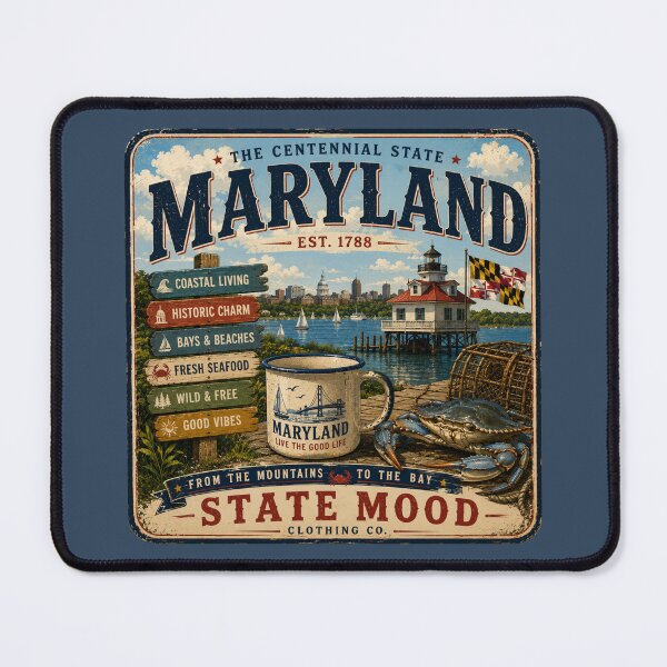 Item preview, Maryland Vintage Coastal Lighthouse and Crab Design designed and sold by StateMoodDesigns.
