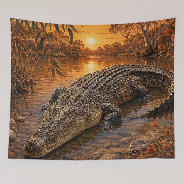 Item preview, Sunset Crocodile in the Billabong designed and sold by Pixel Junkies Studio.