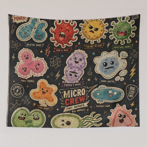Item preview, Retro science Cute Microbes Bacteria, Virus, Ecoli MicroBiology Seamless Pattern Sticker Pack. designed and sold by labstud.