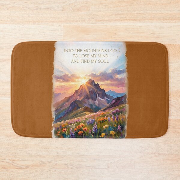 Item preview, Into the mountains watercolor sunrise alpine wildflower quote art designed and sold by icemanphotos.