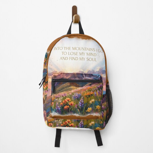 Item preview, Into the mountains watercolor sunrise alpine wildflower quote art designed and sold by icemanphotos.