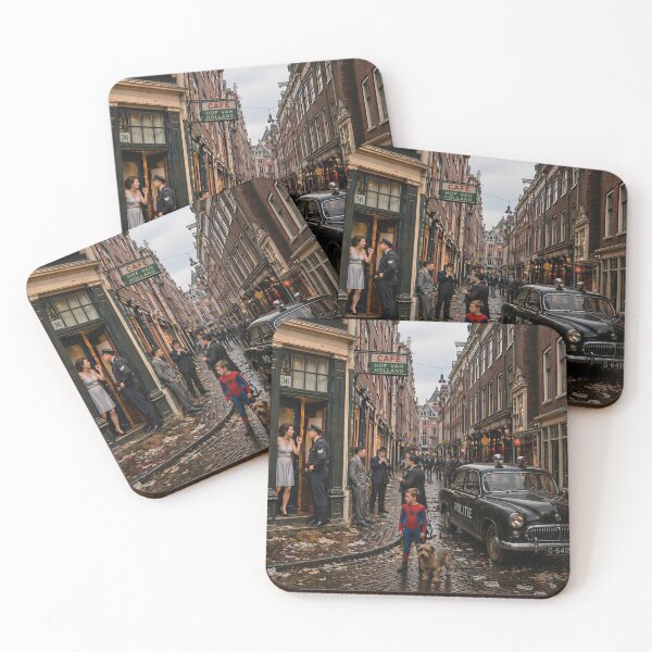 Item preview, Vintage Amsterdam Street Scene with Retro Police Car and Surreal Spider Hero designed and sold by Image Creative.