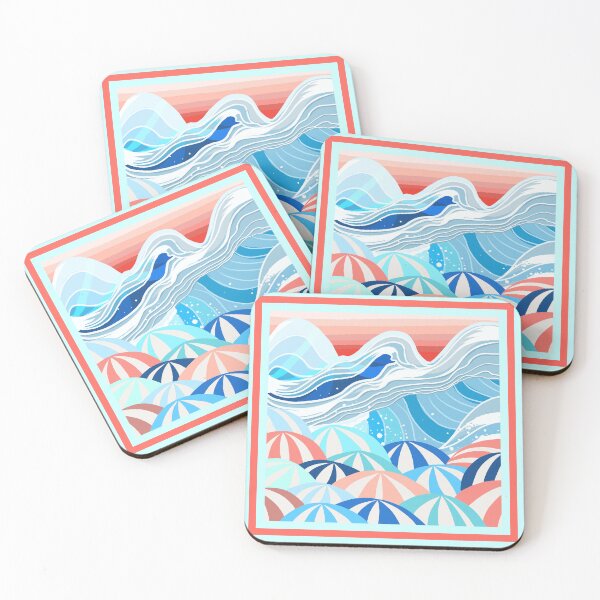 Item preview, Summer Coastal - Retro Ocean Waves with Beach Umbrella  designed and sold by Day-dreamin26.