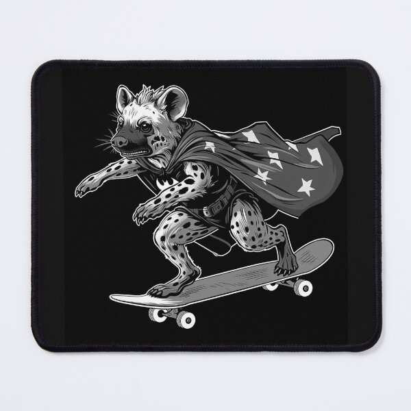 Item preview, Skateboarding Hyena Superhero – Black and White Funny Animal Art designed and sold by inkoutninja.