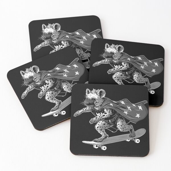 Item preview, Skateboarding Hyena Superhero – Black and White Funny Animal Art designed and sold by inkoutninja.