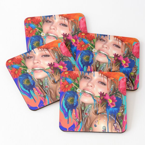Item preview, Vibrant Lily-Rose Depp Psychedelic Floral Portrait designed and sold by y2kponyclub.