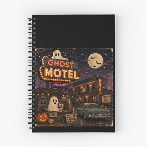 Item preview, Retro Ghost Motel Vintage Halloween Neon Aesthetic Design designed and sold by MotylekAnia.