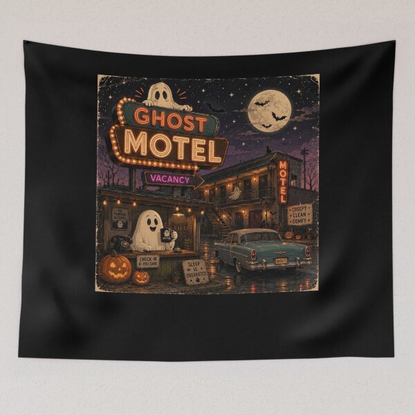 Item preview, Retro Ghost Motel Vintage Halloween Neon Aesthetic Design designed and sold by MotylekAnia.
