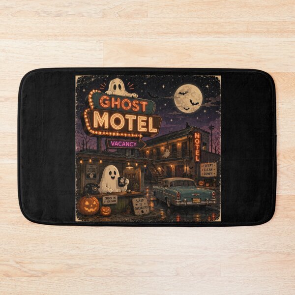 Item preview, Retro Ghost Motel Vintage Halloween Neon Aesthetic Design designed and sold by MotylekAnia.