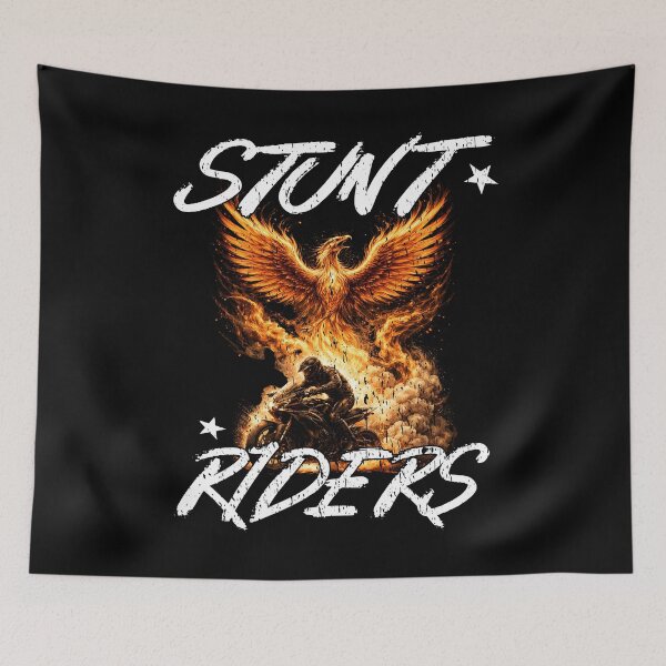 Item preview, Stunt Riders Fire Motorcycle Art - Extreme Wheelie Sportbike Stunt Riding - Flaming Bird Biker Graphic designed and sold by Jt41.