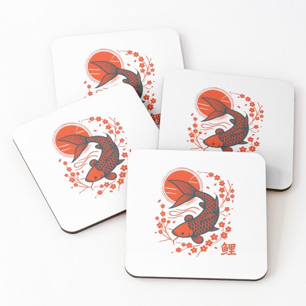 Item preview, Japanese Koi Fish Illustration — Vintage Red and Black Carp Art with Cherry Blossoms designed and sold by Colorful-Garden.