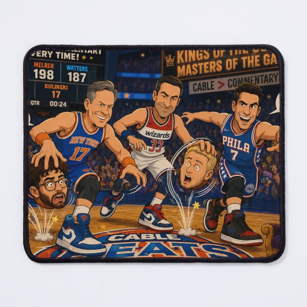 Item preview, Cartoon Basketball Showdown: Cable Anchors vs. Commentators designed and sold by Uniqueartai.