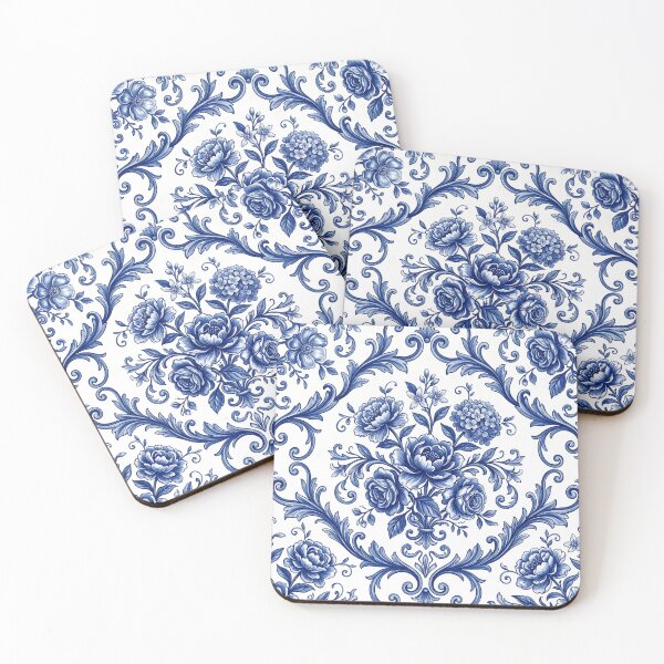 Item preview, Mediterranean Floral Pattern Porcelain Aesthetic Blue White Textile designed and sold by SplashTastic.
