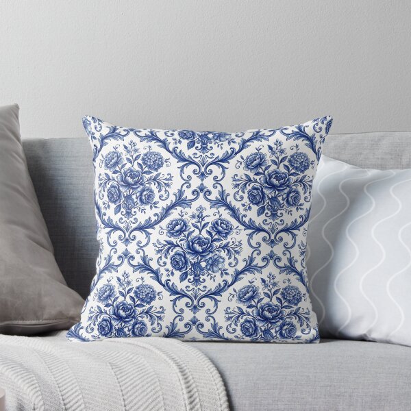 Item preview, Mediterranean Floral Pattern Porcelain Aesthetic Blue White Textile designed and sold by SplashTastic.