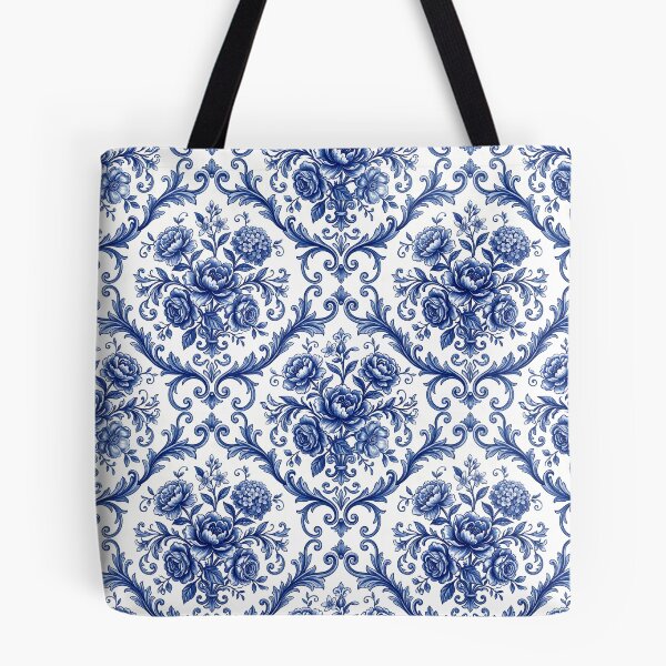 Item preview, Mediterranean Floral Pattern Porcelain Aesthetic Blue White Textile designed and sold by SplashTastic.
