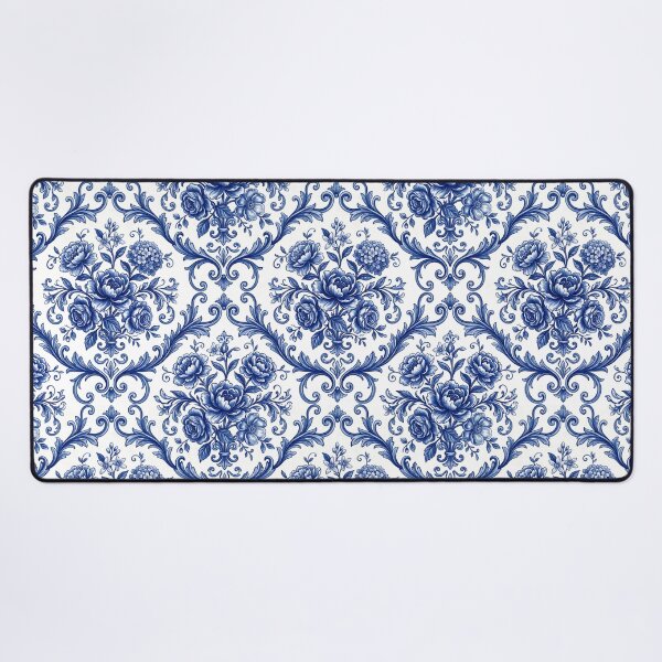 Item preview, Mediterranean Floral Pattern Porcelain Aesthetic Blue White Textile designed and sold by SplashTastic.