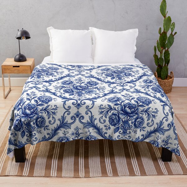 Item preview, Mediterranean Floral Pattern Porcelain Aesthetic Blue White Textile designed and sold by SplashTastic.