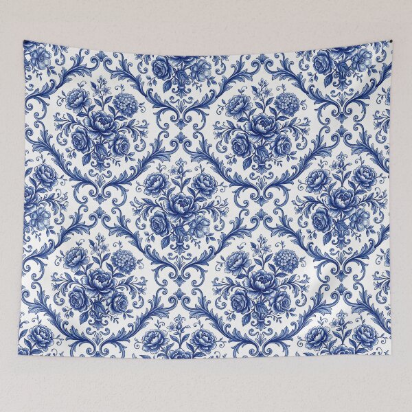 Item preview, Mediterranean Floral Pattern Porcelain Aesthetic Blue White Textile designed and sold by SplashTastic.