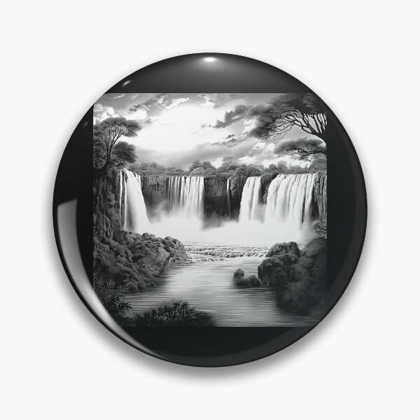 Item preview, Black and White Waterfall Landscape – Dramatic Nature Wall Art designed and sold by inkoutninja.