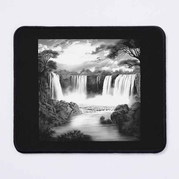 Item preview, Black and White Waterfall Landscape – Dramatic Nature Wall Art designed and sold by inkoutninja.