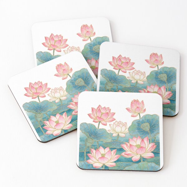 Item preview, Korean Lotus Pond Watercolor Gold Line Art designed and sold by lita-lilith.
