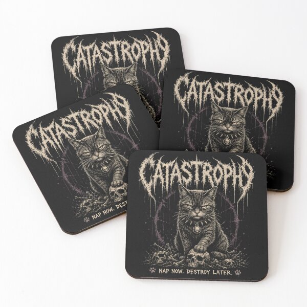 Item preview, Catastrophe – Nap Now, Destroy Later Gothic Black Cat Metal Shirt designed and sold by ThreadTheory976.