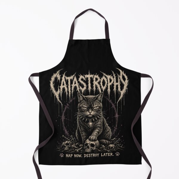 Item preview, Catastrophe – Nap Now, Destroy Later Gothic Black Cat Metal Shirt designed and sold by ThreadTheory976.