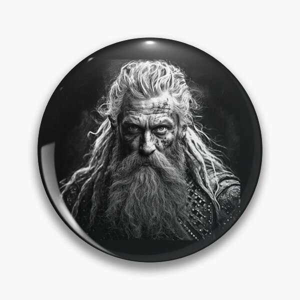Item preview, Bearded Viking Warrior Portrait – Black and White Norse Fantasy Art designed and sold by inkoutninja.