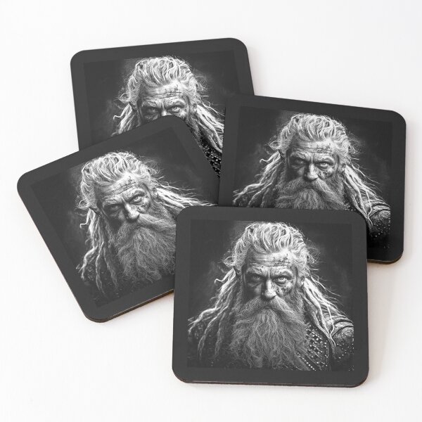 Item preview, Bearded Viking Warrior Portrait – Black and White Norse Fantasy Art designed and sold by inkoutninja.