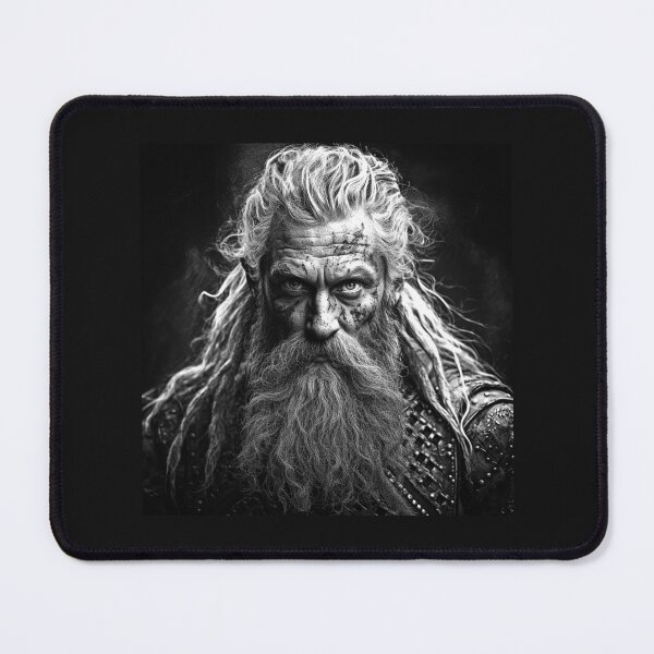 Item preview, Bearded Viking Warrior Portrait – Black and White Norse Fantasy Art designed and sold by inkoutninja.