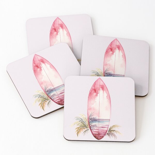 Item preview, Surf Desk – Pink Palm Leaves Watercolor Tropical Design designed and sold by EmeraldeaDesign.